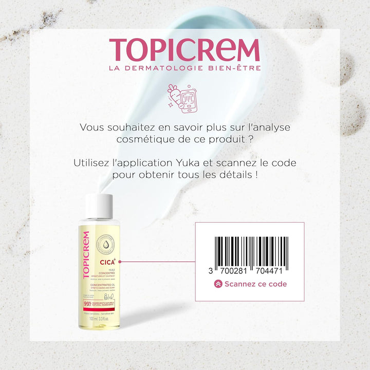 Topicrem - CICA+, Konzentriertes Öl für Dehnungsstreifen und Narben – gedämpft, hilft vorzubeugen, b
