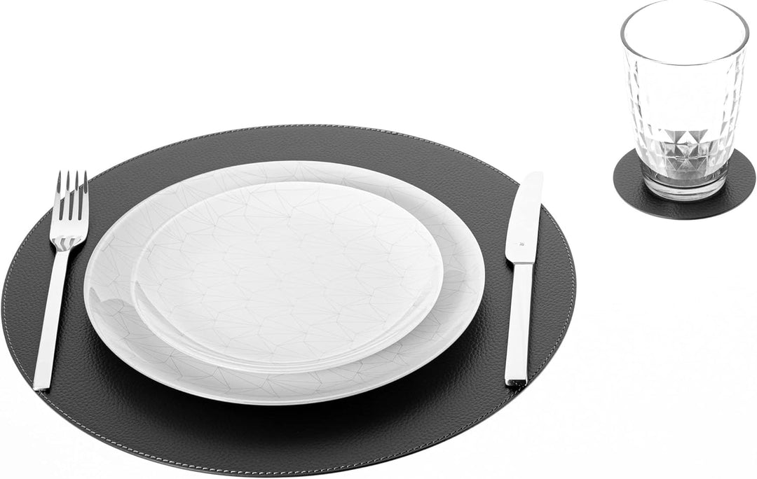 Nikalaz Rund Platzsets und Untersetzer aus recyceltem Leder, 4 Stück Tischsets, Tisch-Matten, Platzd