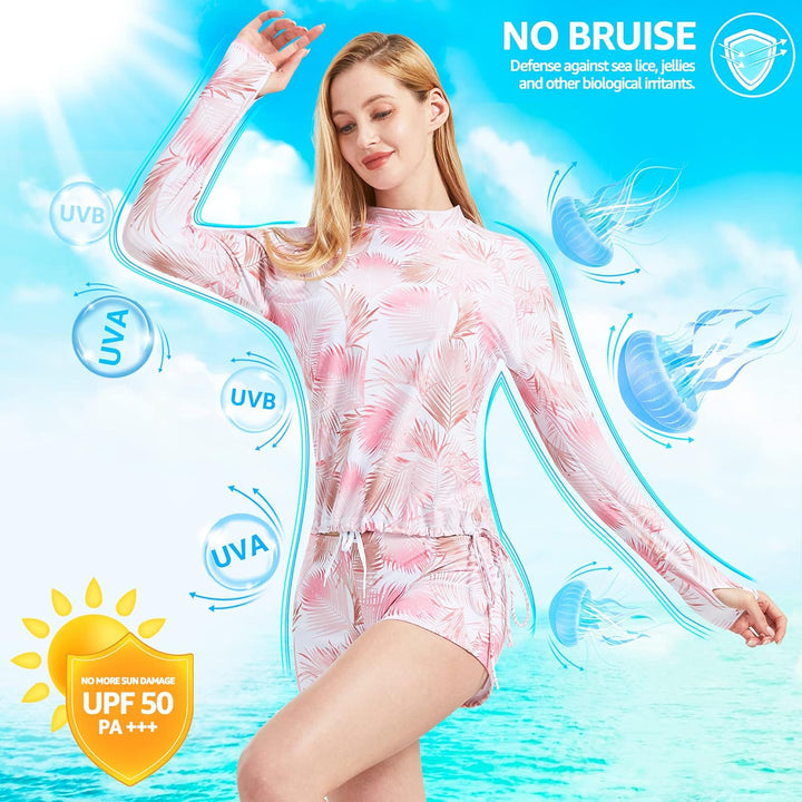 UNIQUEBELLA Rash Guard Damen, UV-Schutz UPF 50+ Langarm Surf Shirt mit Schönen Mustern Bademode Bade