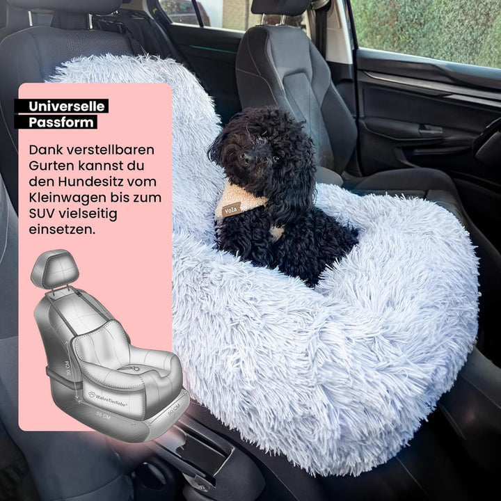 Wahre Tierliebe Hunde Autositz Fluffy inkl. Sicherheitsgurt - waschbarer Hundesitz Auto in schwarz/w