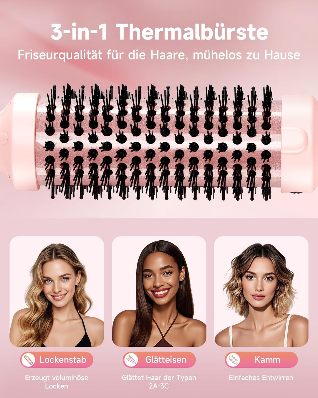 Thermobürste FLYZEMAA, Thermal Brush 38mm - Runder Heizkamm für natürliche Locken und glatteres Haar