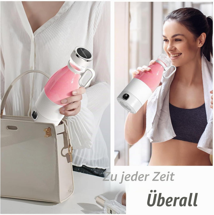 DoubleCare Tragbarer Mixer, 6-Klingen-Elektrischer Mini-Mixer mit Led-Anzeige, 350 ml Minimixer für