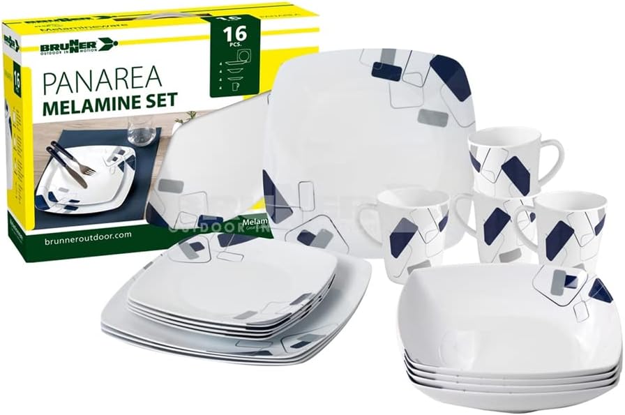 BRUNNER Campinggeschirr-Set (Set 16 Stück) für 4 Personen - Melamin Set Panarea - aus hochwertigem M