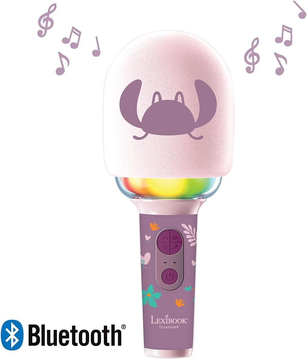 Lexibook, Disney Stitch Angel, Karaoke-Mikrofon Angel – Mikrofon mit Sound- und Lichteffekten, Pink,