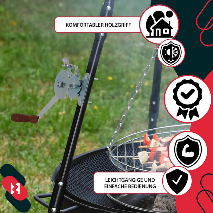 KOTARBAU® Grillrostwinde zum Einstellen der Grillrosthöhe Stahl Verzinkt mit Holzgriff Grillkurbel K