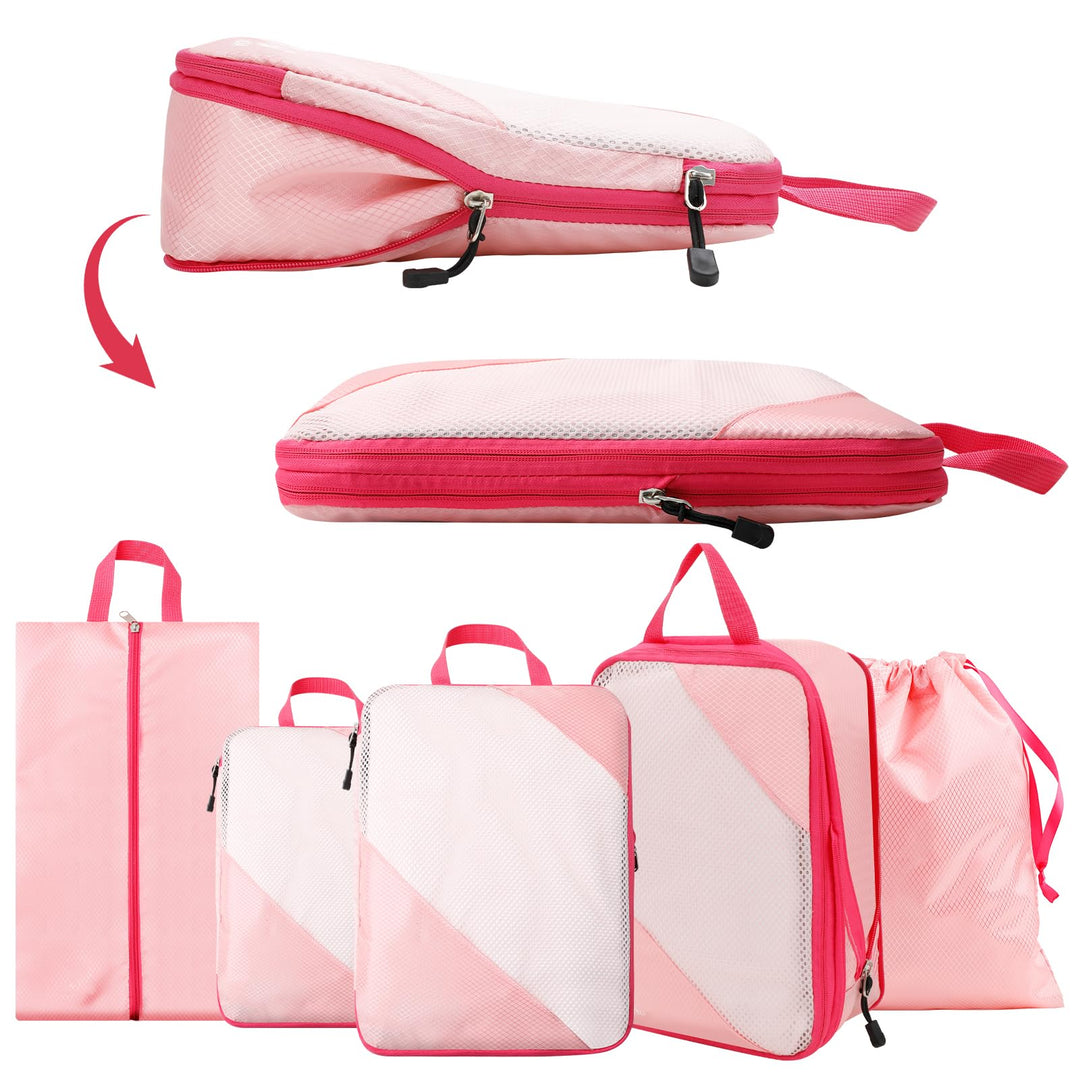 AiQInu Packing Cubes Compression, 5 Stück Packtaschen Kompression Koffer Organizer Set mit Wäschebeu