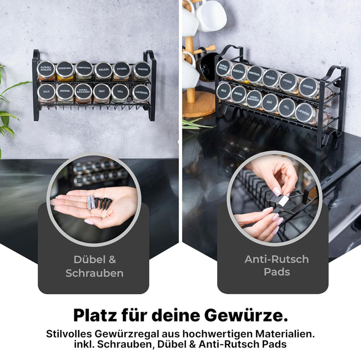 Deco haus® Gewürzregal Stehend & Wand [MIT GEWÜRZDOSEN & ETIKETTEN] - Spices Gewürz Organizer - Spic