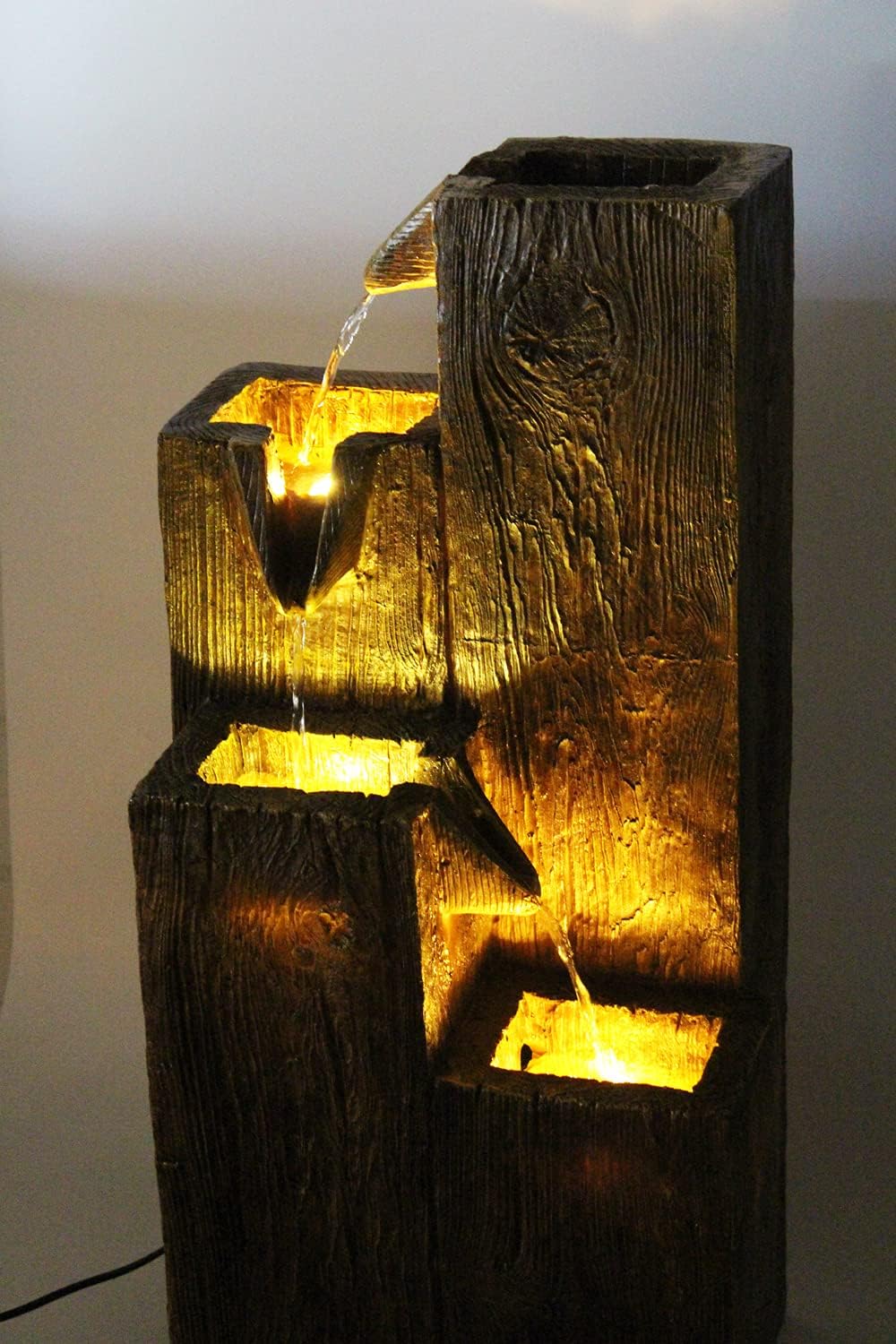 Gartenbrunnen BK823 in Holzoptik Springbrunnen Terrassenbrunnen Zimmerbrunnen mit Beleuchtung Warm W