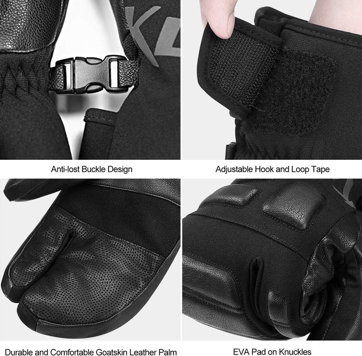 KUTOOK Skihandschuhe Ziegenleder 3M Thinsulate Fäustlinge 5 MM Eva HIPORA Wasserdicht Winddicht Stra