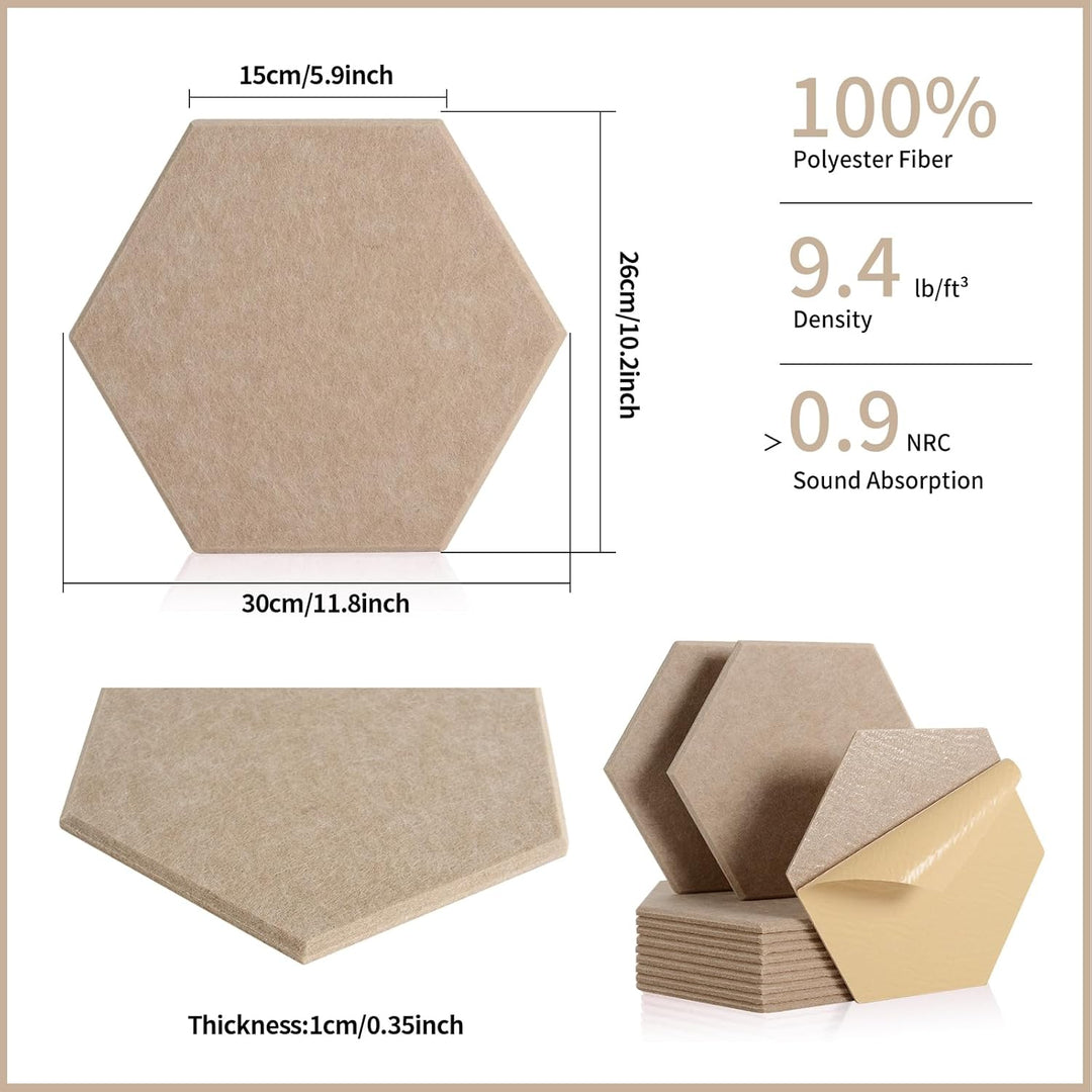Rdutuok 12 Stück Selbstklebend Akustik Panel,30x26x1cm Hexagon Akustik Absorber Schallschutzplatten