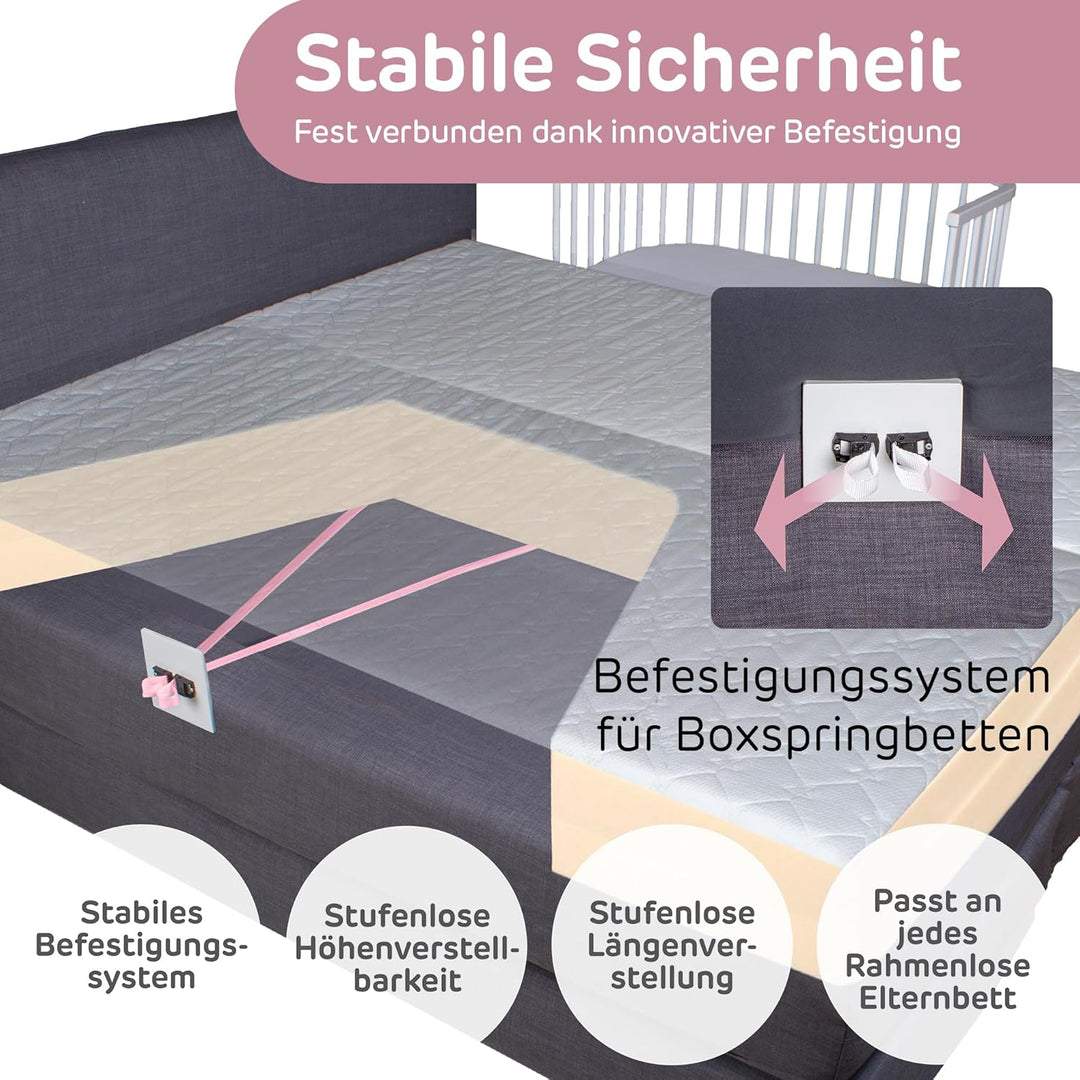 babybay Boxspring Beistellbett aus massivem Buchenholz/kompakt & verwandelbar/Kinderbett Höhe stufen