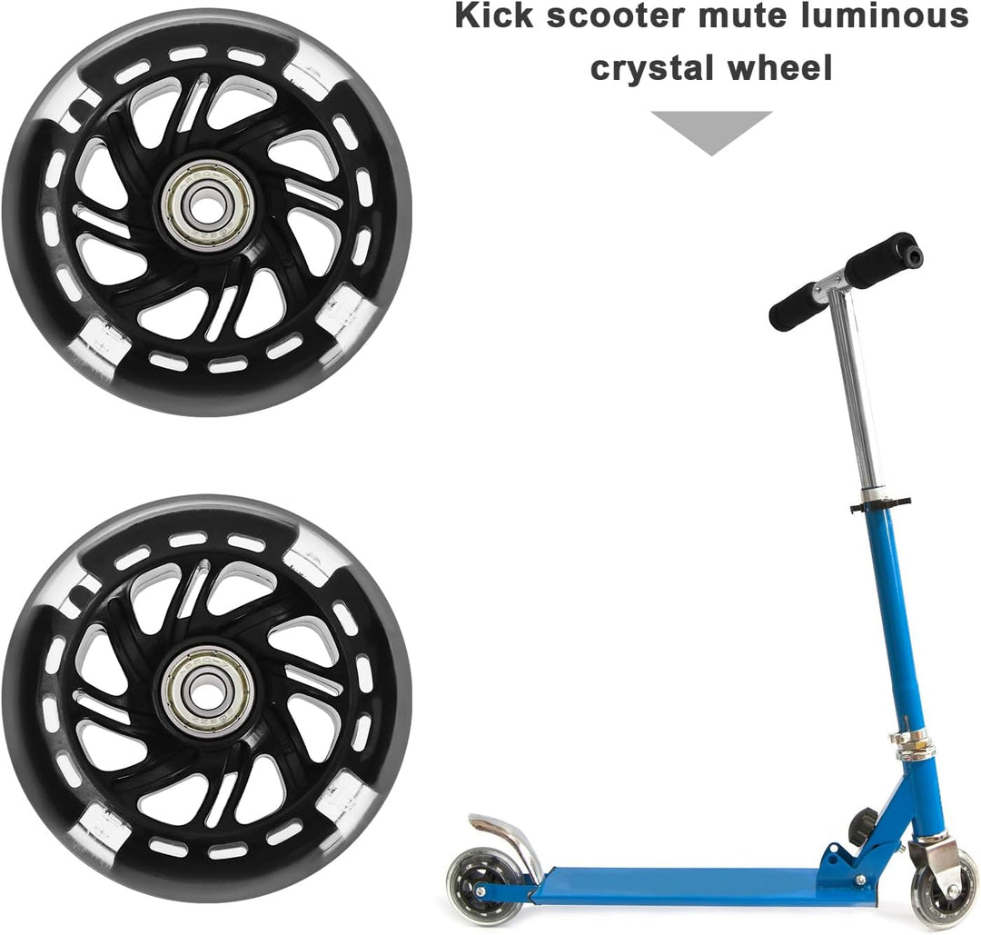 EMSea 4PCS Scooter Silent Luminous Crystal Wheels Black Hub with Bearings Flashing 3 Colors Replacem