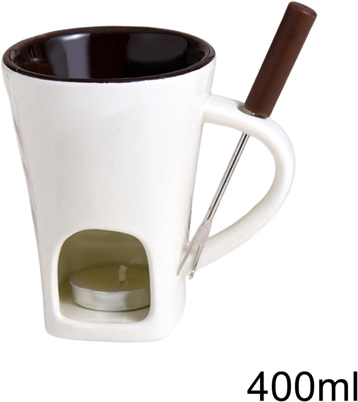 Schokofondue Tasse 400ml, Süsse Schokolade Schmelzen Becher mit Gabel, Keramik Persönlicher Schmelzf