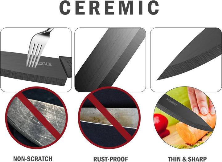 CORESLUX Keramikmesser Set, 4 Keramik Küchenmesser Set mit 1 Sparschäler, Antihaftbeschichtet, Schar