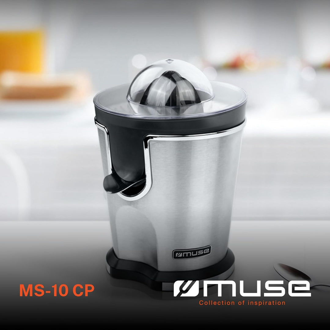 Muse MS-10 CP Power Juicer, Fruchtsaftpresse aus Edelstahl, Schwarz und Chrom, Hohe Leistung und Eff