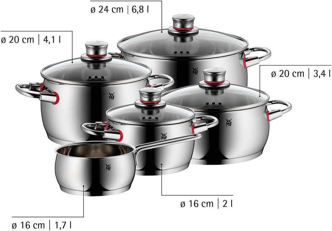 WMF Quality One Topfset Induktion 5-teilig, Kochtopf Set mit Glasdeckel, Cromargan Edelstahl poliert