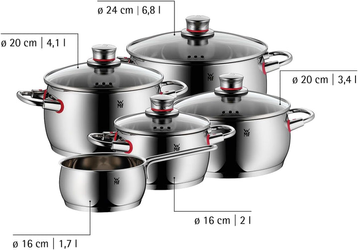 WMF Quality One Topfset Induktion 5-teilig, Kochtopf Set mit Glasdeckel, Cromargan Edelstahl poliert