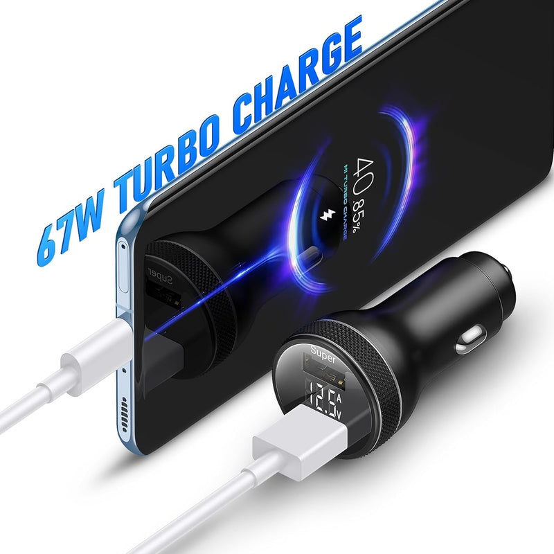 67W Zigarettenanzünder USB Ladegerät für Xiaomi Turbo Charge,USB Kfz Ladegerät Autoladegerät Dualpor