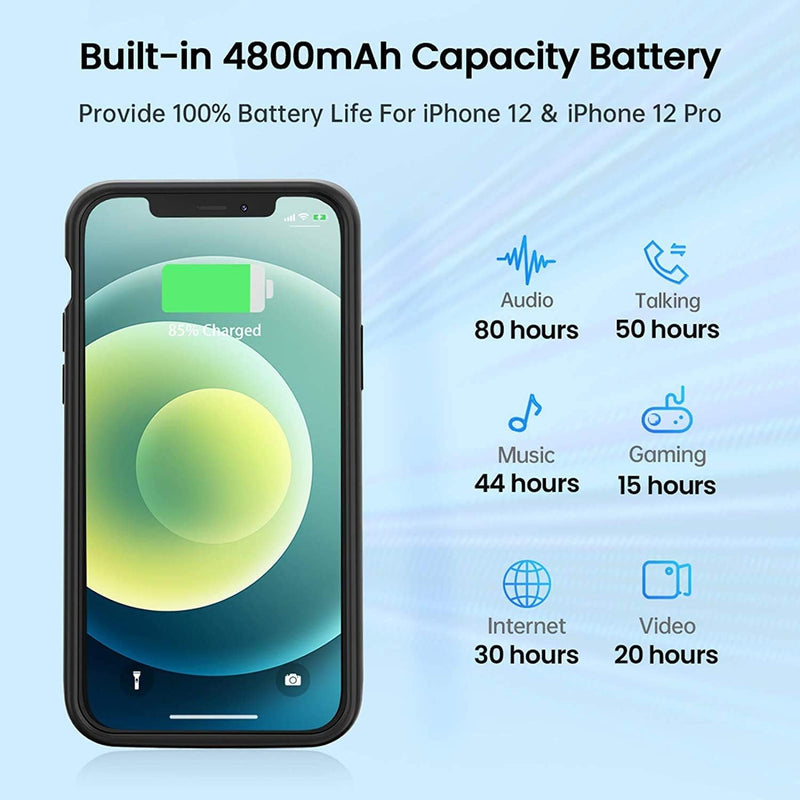 NEWDERY 4800mAh Akku Hülle für iPhone 12&12 Pro Tragbare Ladebatterie Zusatzakku Externe Handyhülle