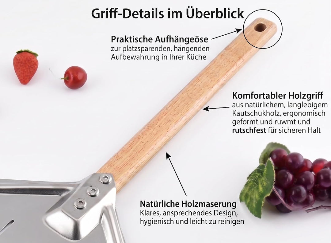 Pizzaschieber perforiert 39.5 * 30 * 70 cm – Aluminium Pizzaschaufel mit abnehmbarem Holzgriff, leic