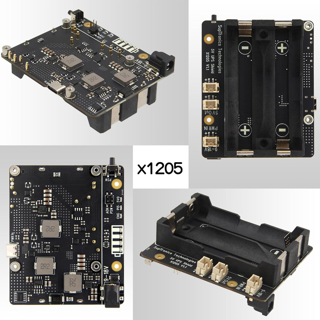 Geekworm X1205 UPS HAT Shield for Raspberry Pi 5, Max 5.1V 6A Output | Wide 9-18V Input, Auto Power