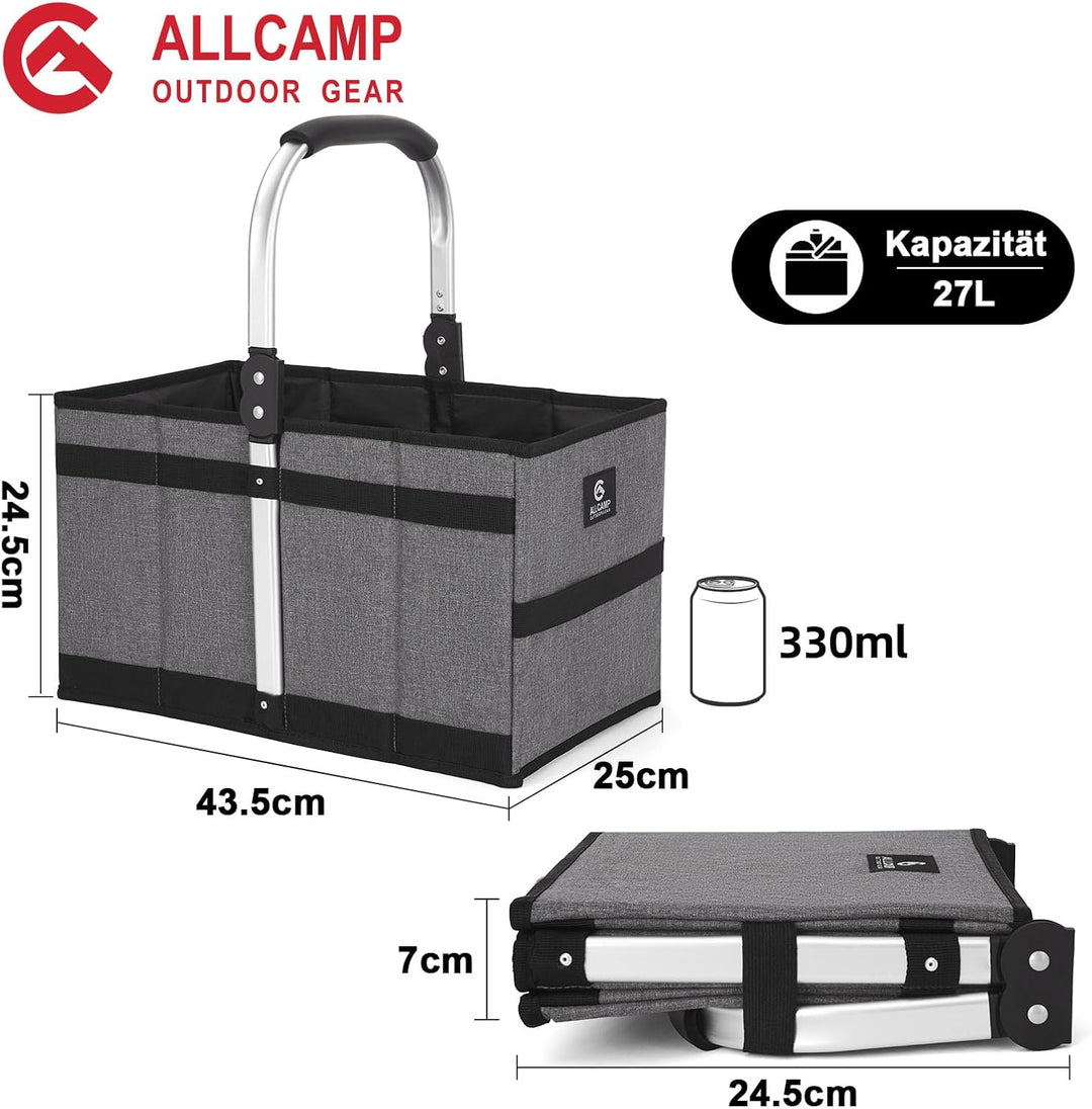 ALLCAMP Einkaufskorb im Kofferraum 25 cm L x 24 cm B x 7 cm H, grosser, 27L Tragbarer Mehrzweckkorb,