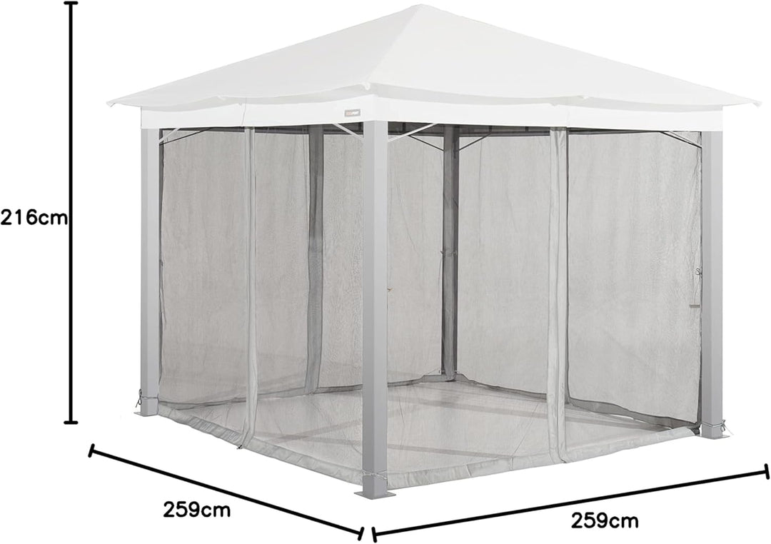 Moskitonetz für Gartenpavillon Sunset Classic 3x3 m - Polyester - Insektengitter inkl. Ringe, mit Re