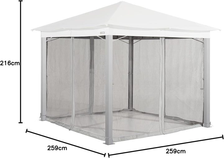 Moskitonetz für Gartenpavillon Sunset Classic 3x3 m - Polyester - Insektengitter inkl. Ringe, mit Re