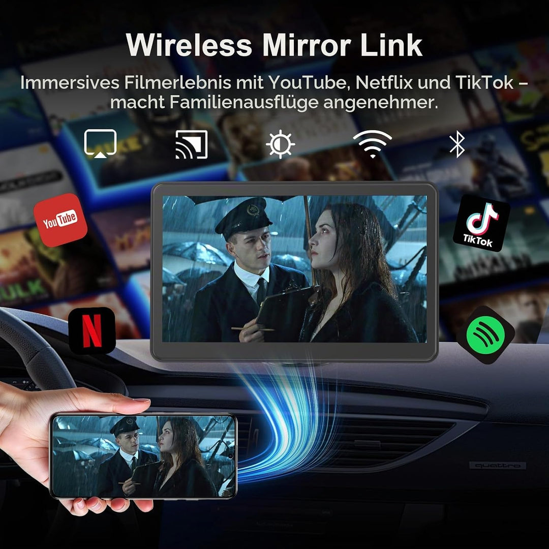 7" Drahtloses Tragbares Car Play Display für Apple CarPlay &amp; Android Auto mit Bluetooth, Mirror Link