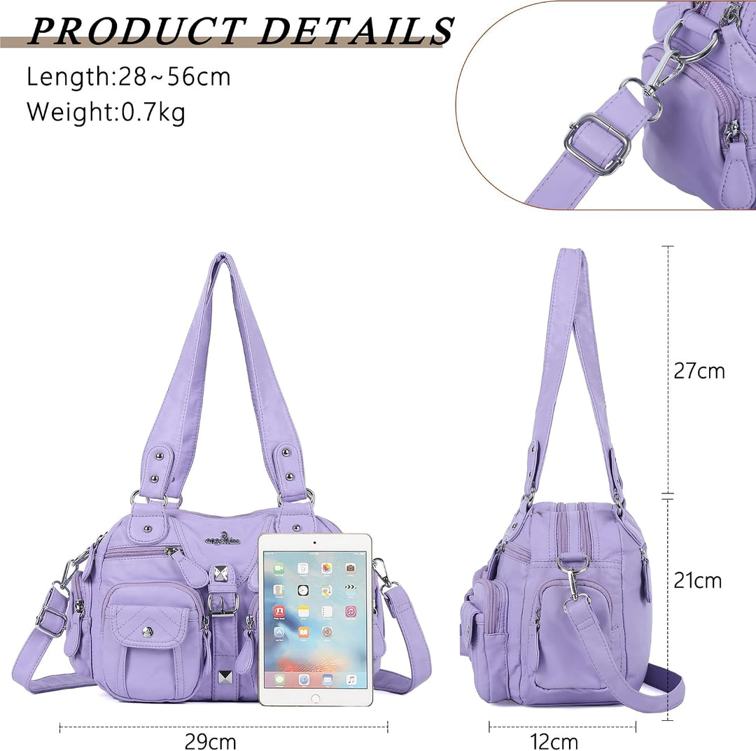 Angel Kiss Damen Handtasche 2 Hauptfächer Multifunktionale Handtasche Weich PU Leder Tasche mit Reis