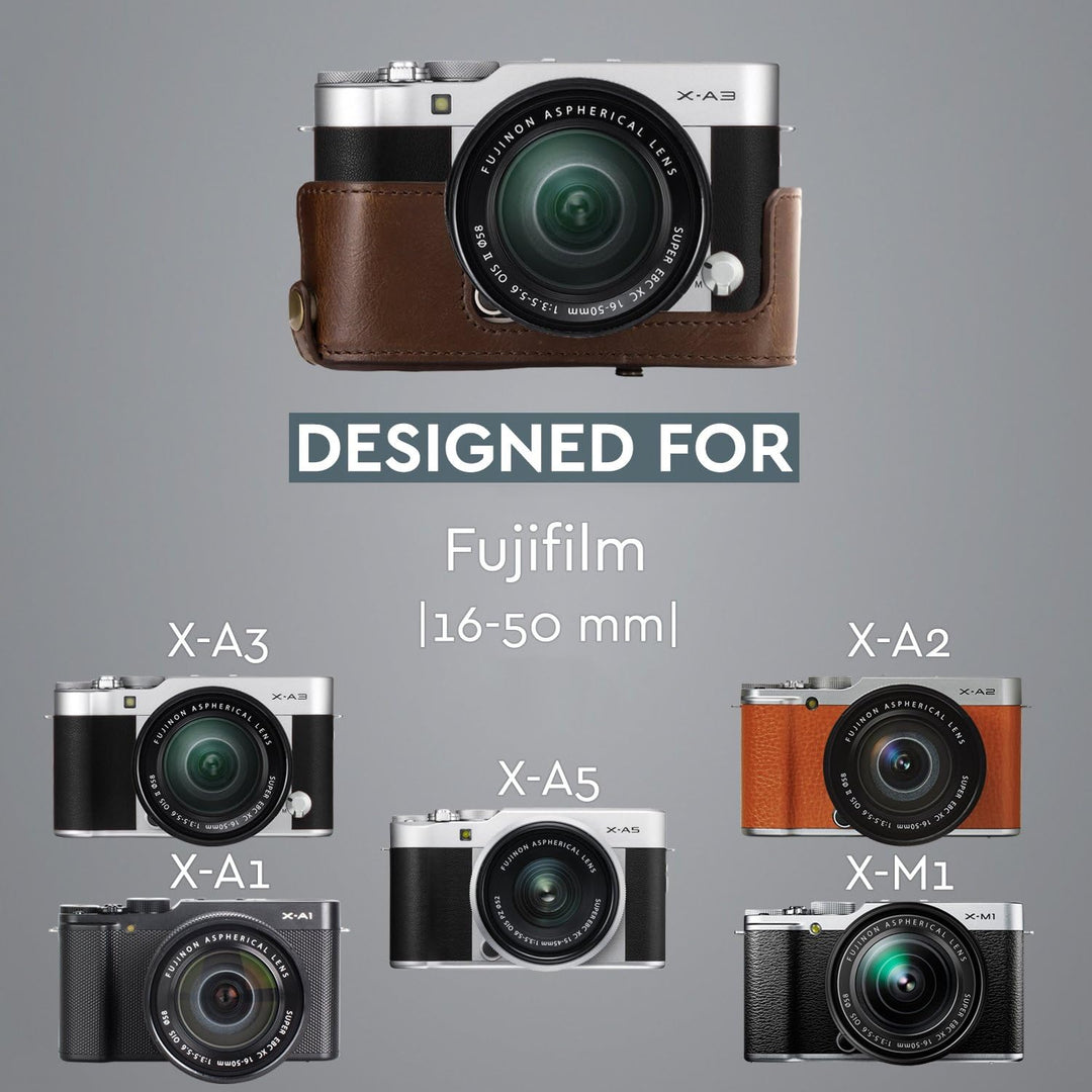 MegaGear MG173 Fujifilm X-A5, X-A3, X-A2, X-A1, X-M1 Ever Ready Leder Kamera-Case mit Trageriemen -