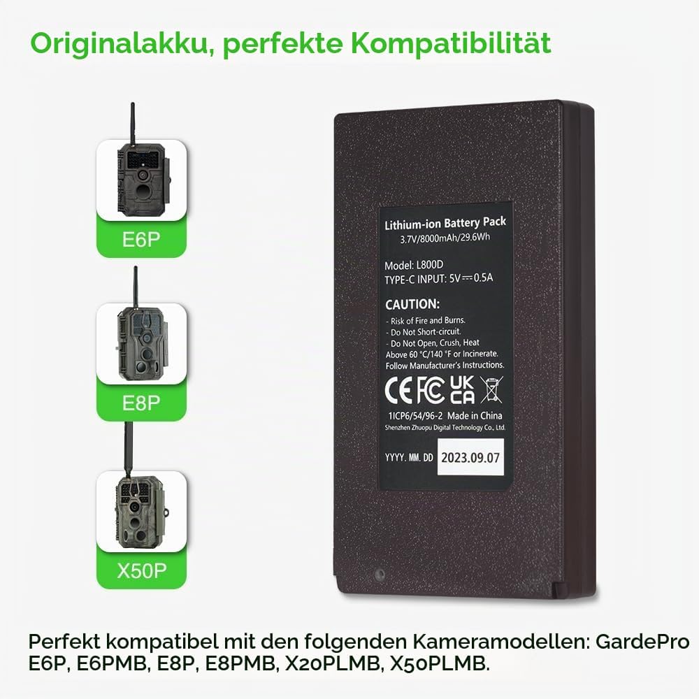 GardePro L800D Wiederaufladbarer 8000-mAh-Lithium-Akku für GardePro E6P, E6PMB, E8P, E8PMB, E8PWF, X