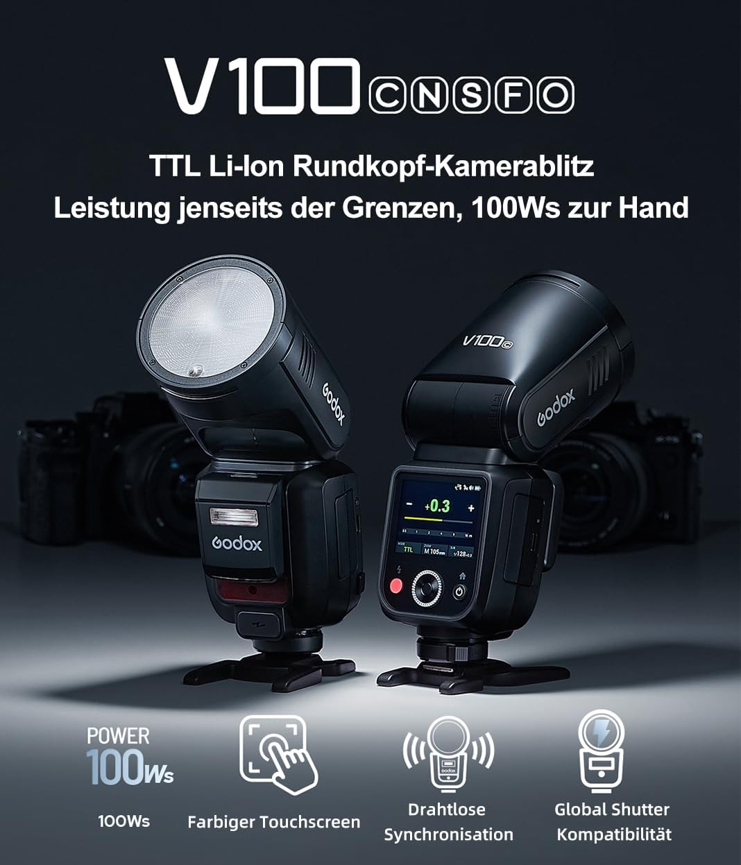 Godox V100-S V100S TTL Kamerablitz für Sony, Godox V1PRO-S Aufgerüstet,100Ws Rundkopf Blitzgerät mit