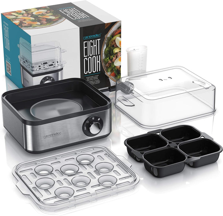 Arendo - Eierkocher Edelstahl für 1 bis 8 Eier - Egg Cooker - 500 W – Kontroll Leuchte – Drehregler