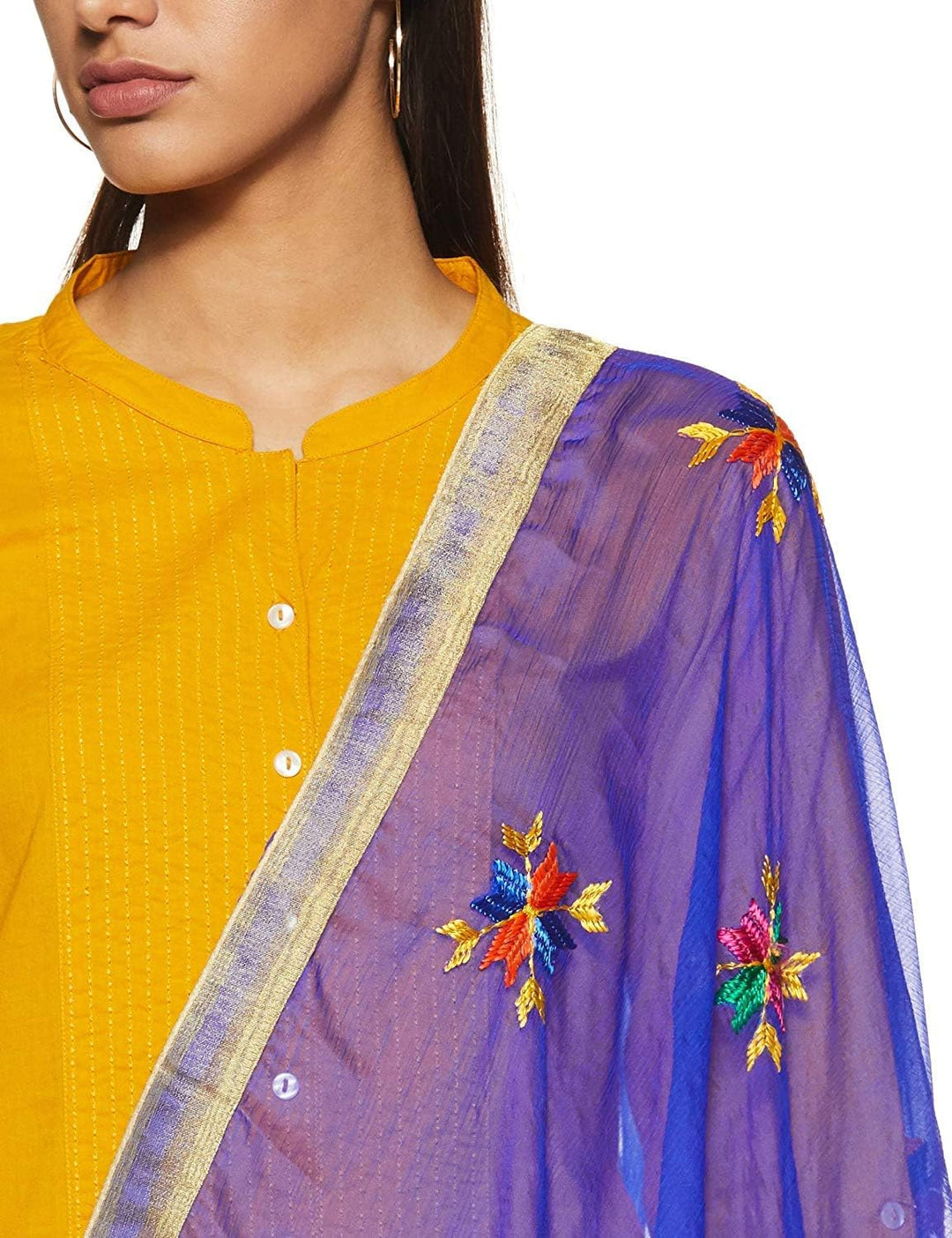 Weavers Villa Damen-Schal, indisches Handwerk, Dupatta, bestickt L Blau, L Blau
