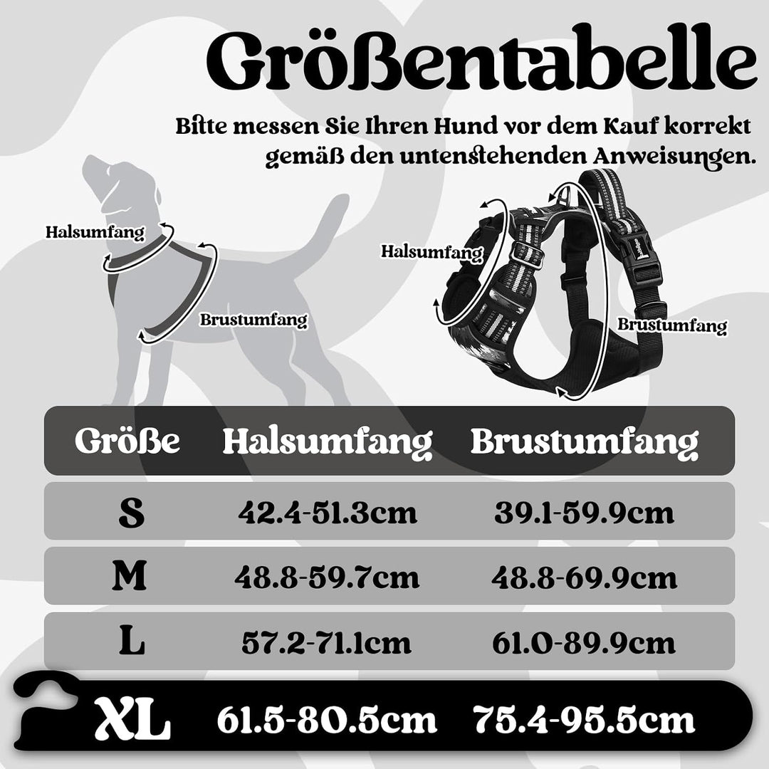 rabbitgoo Hundegeschirr Grosse Hunde Leichtes Anlegen, XL, Bergschwarz | Anti Zug, Ohne Kopfdurchzug