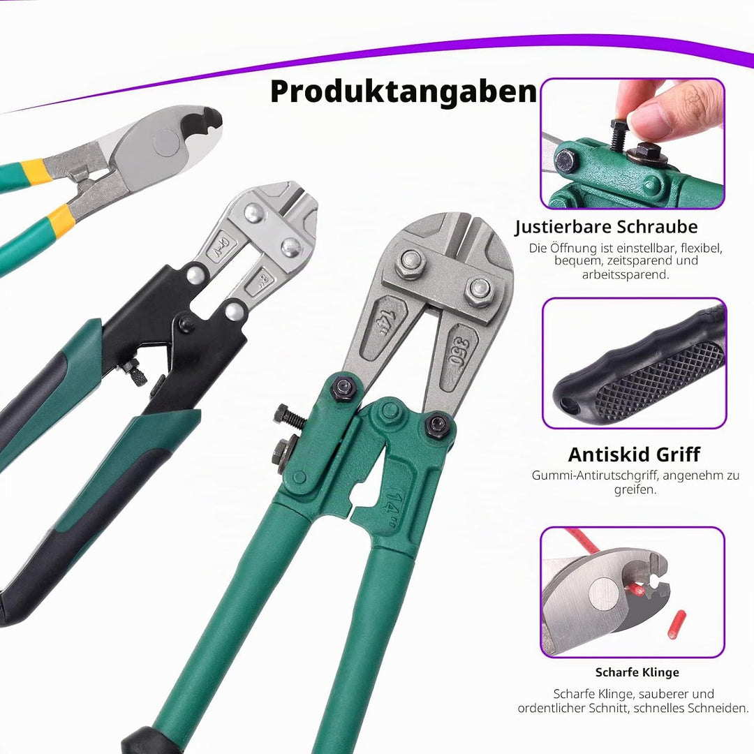 Swpeet Mini Bolt Cutter, 3Pcs Bolzenschneider und Kabelschneider Zangen Set, 8 Zoll Bolzenschneider