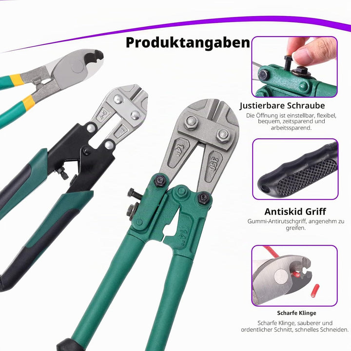 Swpeet Mini Bolt Cutter, 3Pcs Bolzenschneider und Kabelschneider Zangen Set, 8 Zoll Bolzenschneider