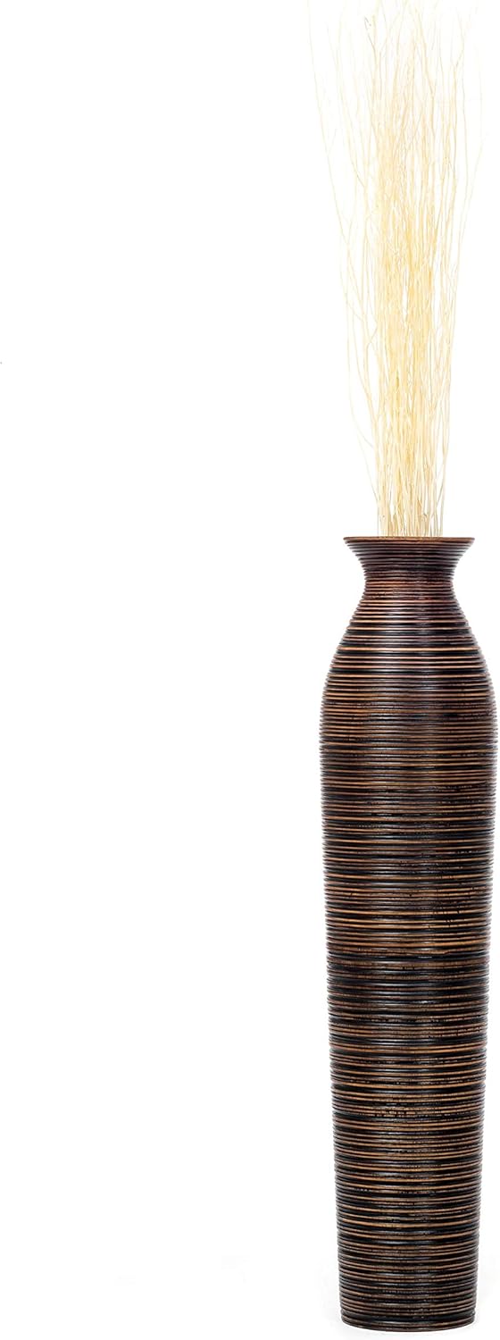 Leewadee Grosse Bodenvase für Dekozweige hohe Standvase Design Holzvase, Holz, 90 cm, Braun 90 cm Br