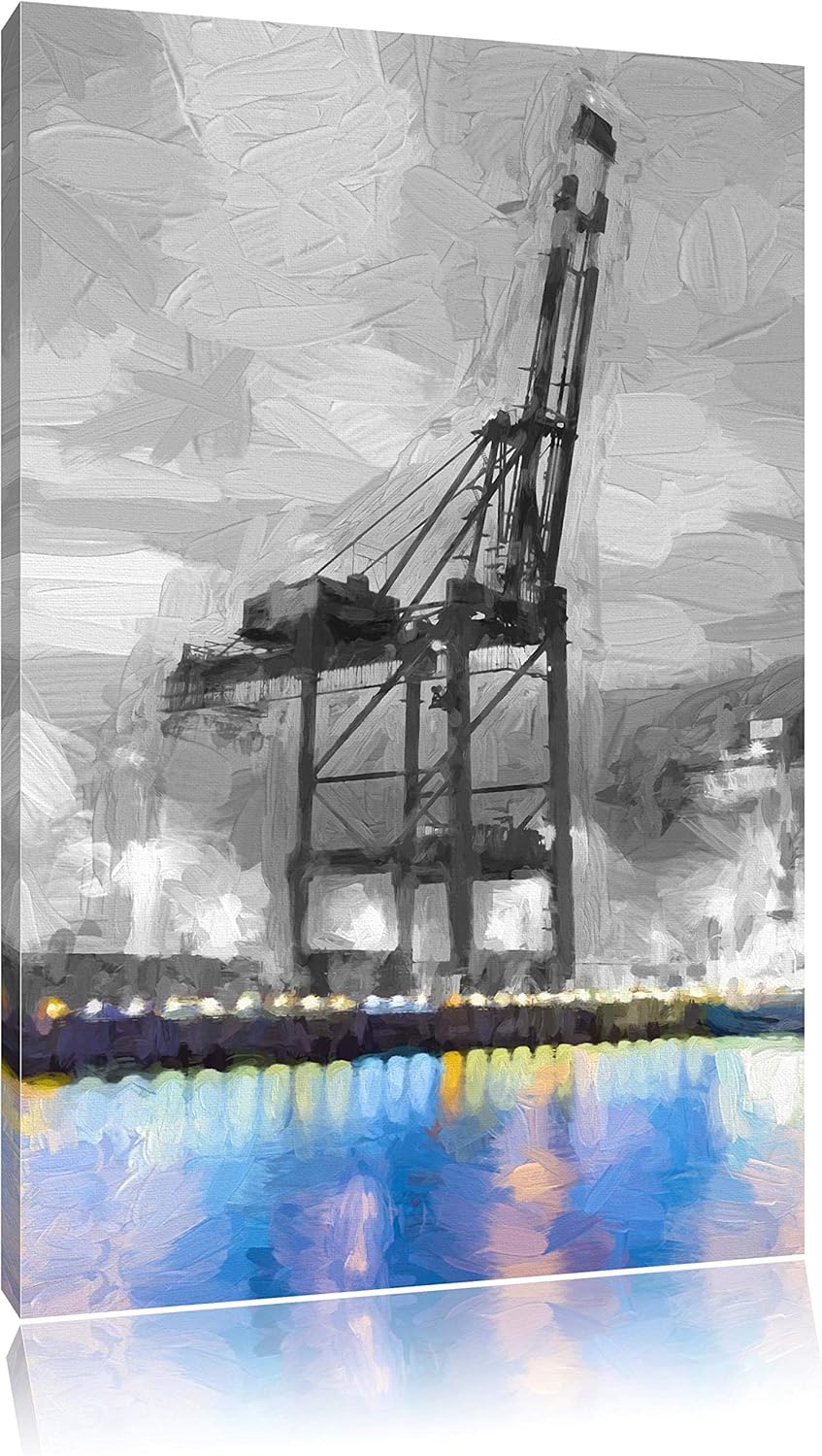 Riesger Hafen mit Kran Format: 100x70 auf Leinwand, XXL riesige Bilder fertig gerahmt mit Keilrahmen