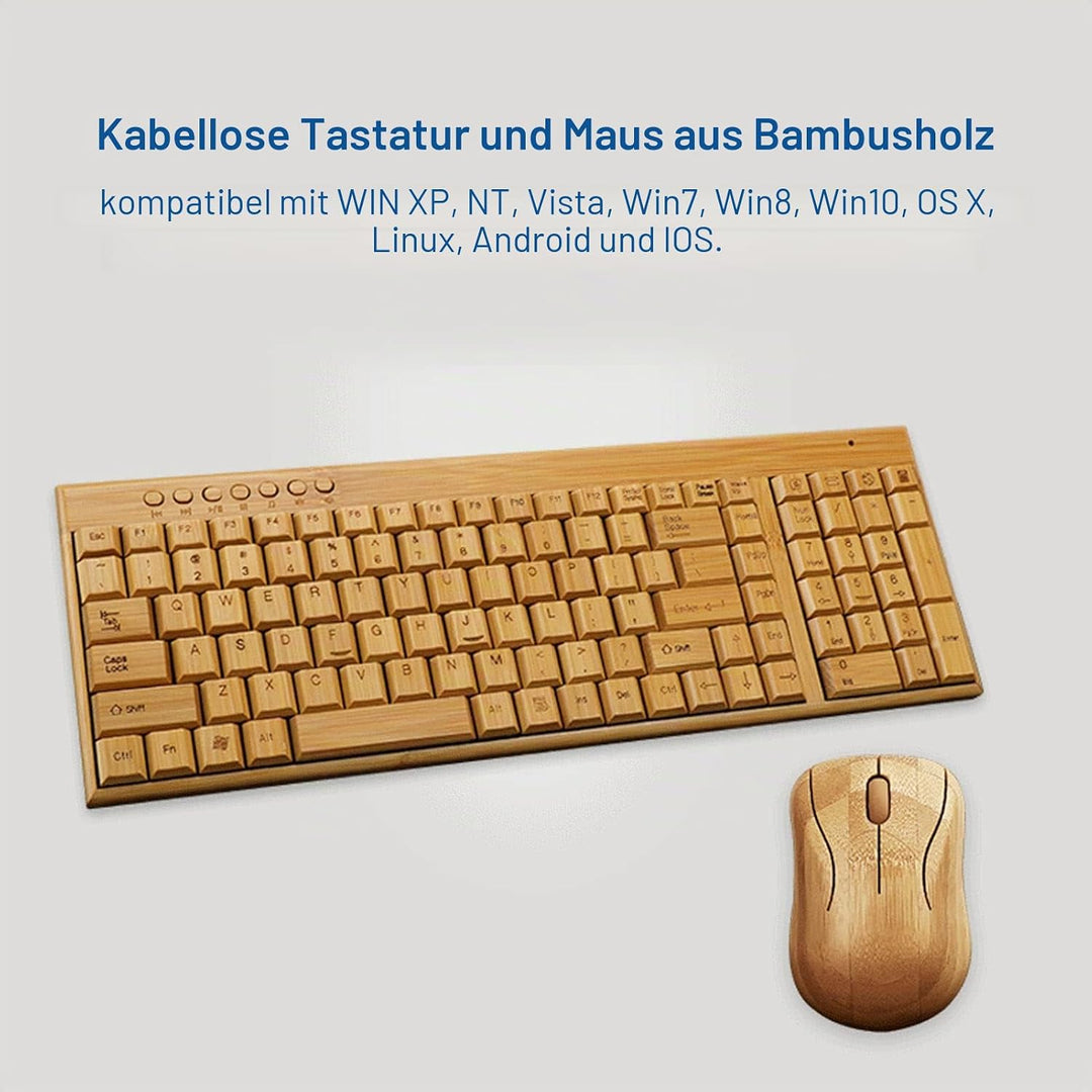 Kabellose Maus-Tastatur aus Bambus, Computer-Steuergeräte aus Holz mit 2,4-GHz-Wireless-Verbindung,