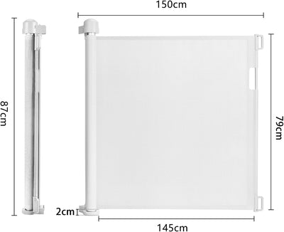 TRMLBE Türschutzgitter 0-150cm Ausziehbar Treppenschutzgitter Rollo Baby Treppenschutzrollo Türgitte