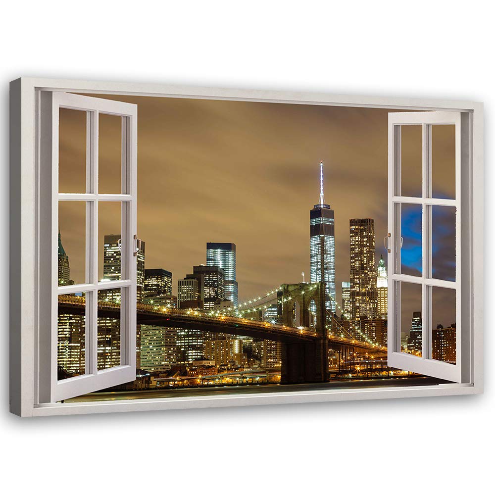 Leinwandbild XXL 3D Illusion Wandbild Kunst New York Braun 120x80 cm Leinwandbild 120x80 cm Braun_a,