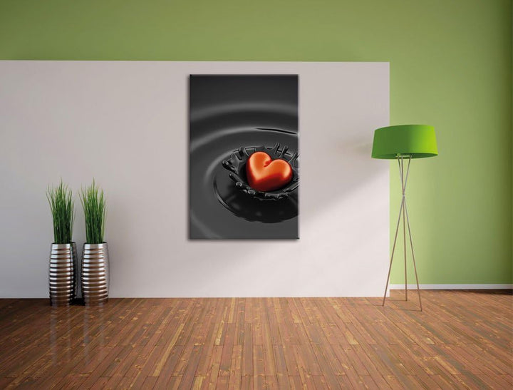 Pixxprint Rotes Herz in Schokolade als Leinwandbild/Grösse: 100x70 / Wandbild/Kunstdruck/fertig besp