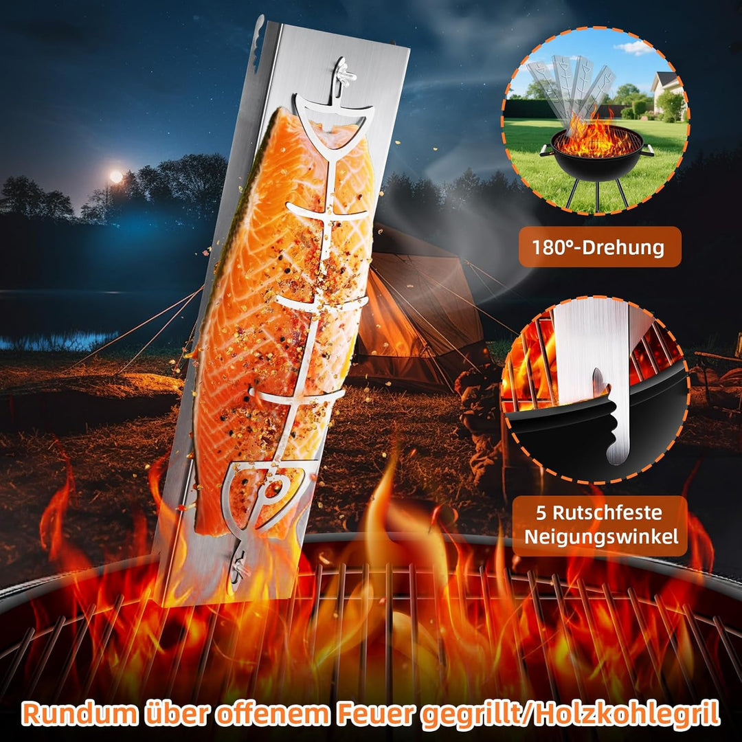 Flammlachsbrett Lachsbrett aus Edelstahl für Feuerschale und Kugelgrill Grill Feuerstelle Feuerschal