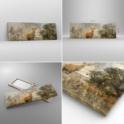 Panorama Bilder auf Leinwand rotwild natur Leinwandbild mit Rahmen 90x30cm Wandbilder Dekoration Woh