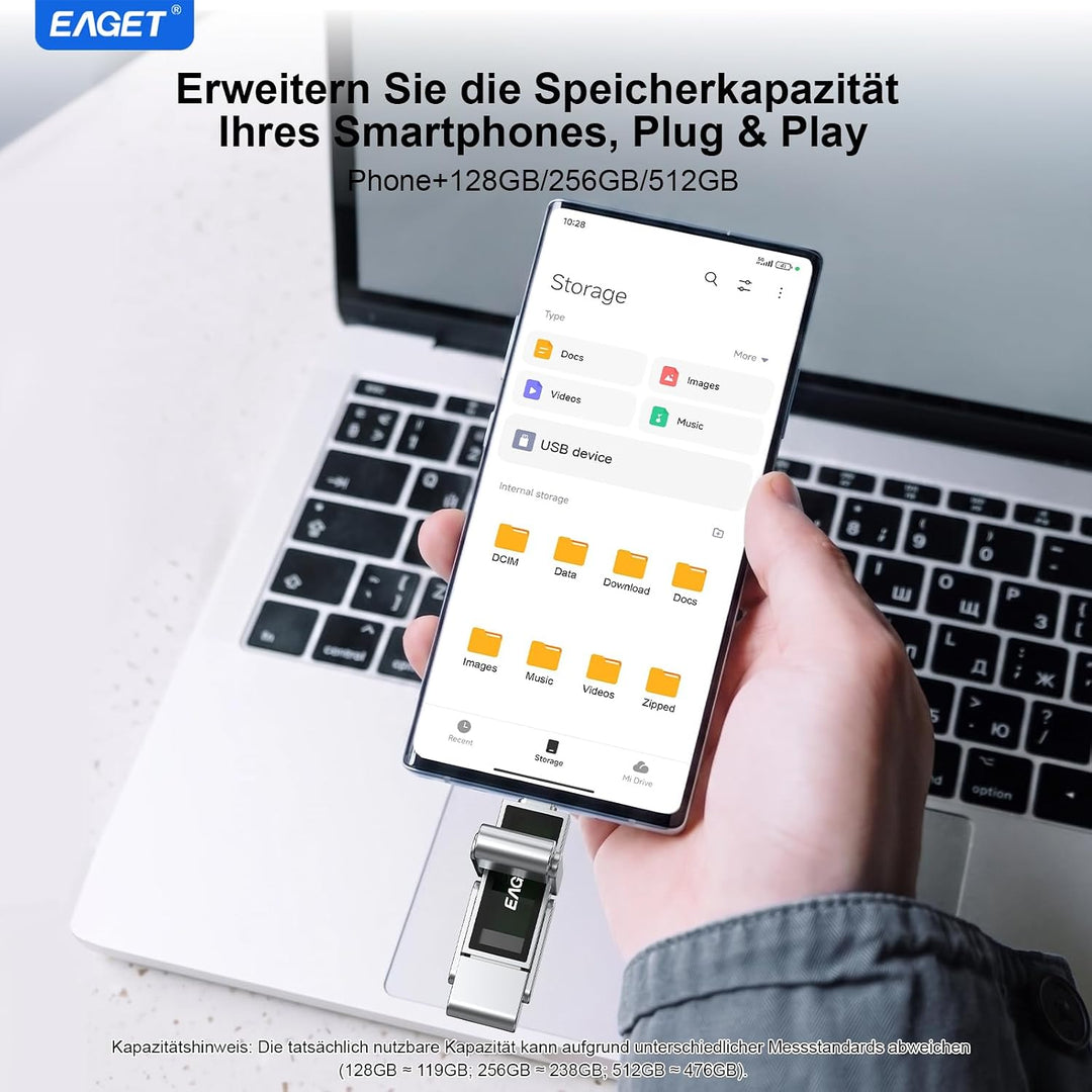 EAGET 128GB Dual Drive USB C Stick, bis zu 400 MB/s, Typ-C &amp; USB-A Speicherstick, USB 3.2 Speicherst