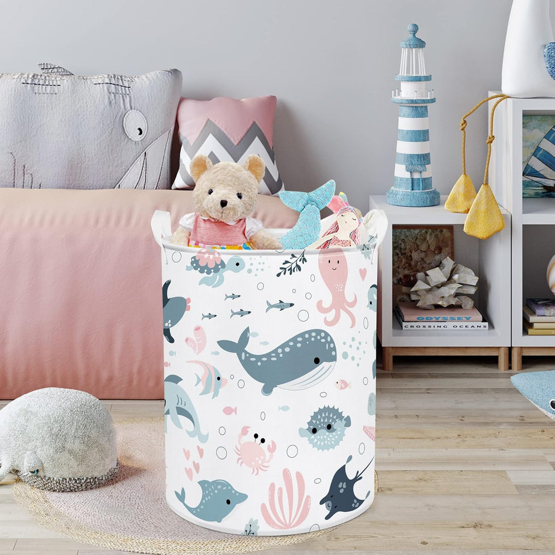Clastyle 45L Meeres Tiere Seifenblasen Meerjungfrau Hai Rosa Blau Wäschekorb Weiss Delfine Quallen S