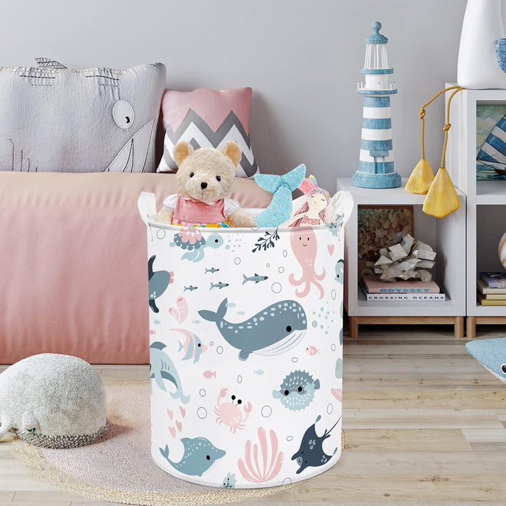 Clastyle 45L Meeres Tiere Seifenblasen Meerjungfrau Hai Rosa Blau Wäschekorb Weiss Delfine Quallen S
