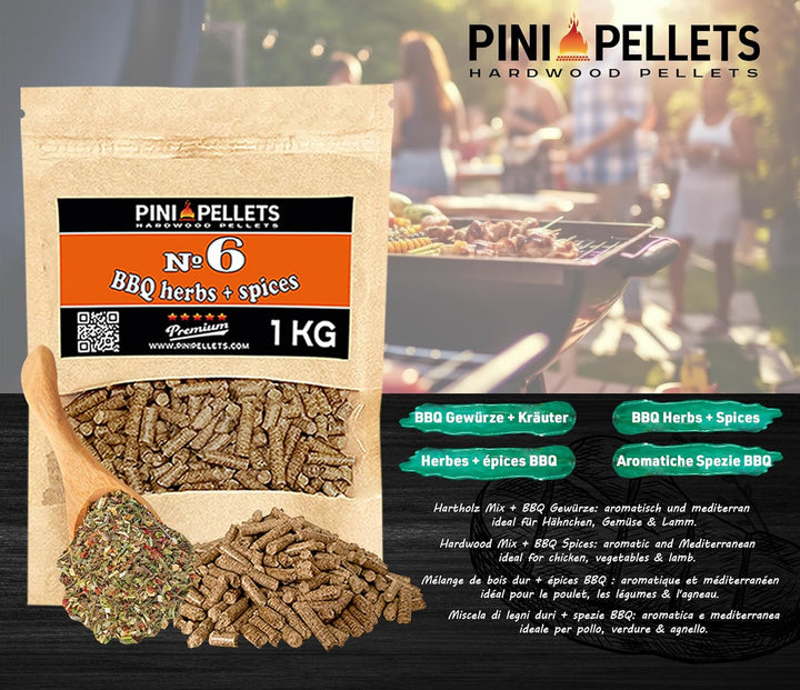 PINI Naturholzpellets Set 4X 1 kg für BBQ und Grillen Auswahl aus 4 Sorten - Eichenpellets Nr 2, BBQ